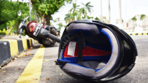 Helmet fallen on the street, road accidents